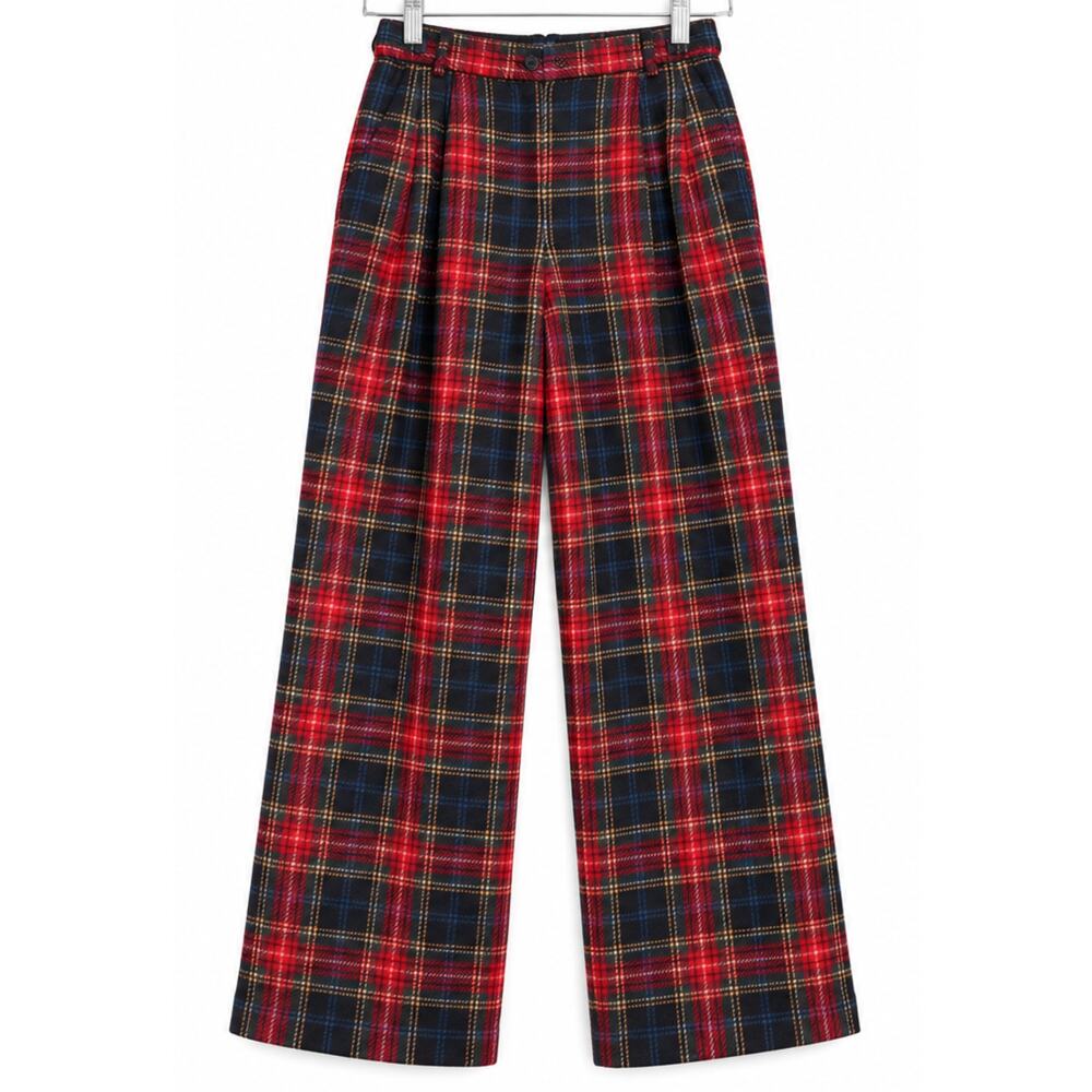 Liz Claiborne Hepburn Pants Wool Plaid Wide Leg 4 Tartan High Rise Preppy - Picture 2 of 10